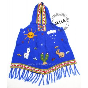 Poncho from Peru for Children. Hand-Embroidered Woolen Poncho