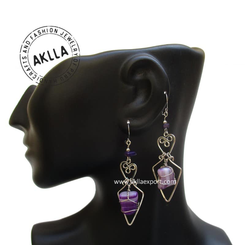 Pair of Earrings with Natural Stones and Crystals