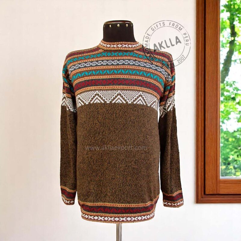 Handmade unisex alpaca sweater from Peru with Andean geometric design in assorted colors