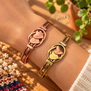 Copper bracelets displaying a premium three metals blend of bronze and alpaca silver for retail boutique displays.