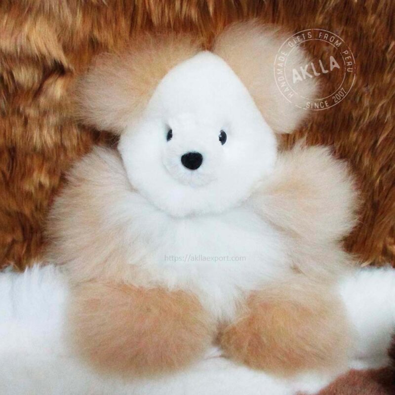 beige and white alpaca bear handmade in Peru – 10 inch teddy bear