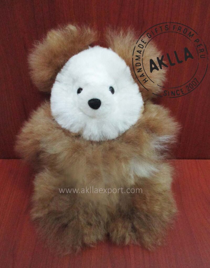 brown alpaca bear with white face handmade in Peru – baby alpaca teddy