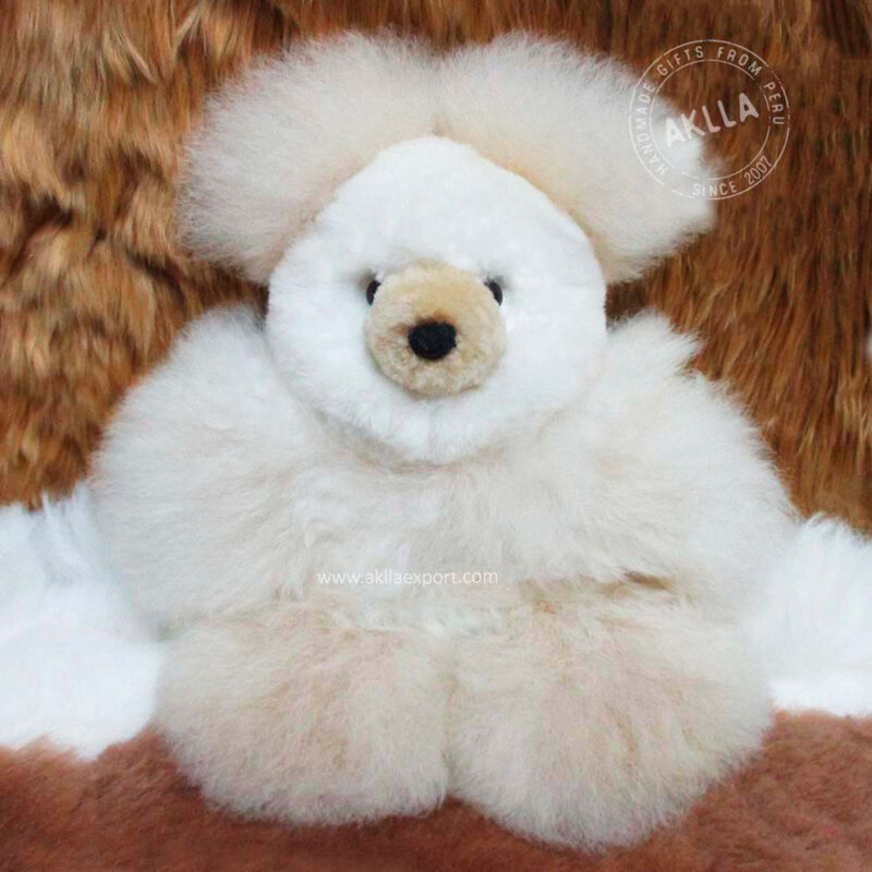 cream and white alpaca teddy bear handmade in Peru – baby alpaca fur