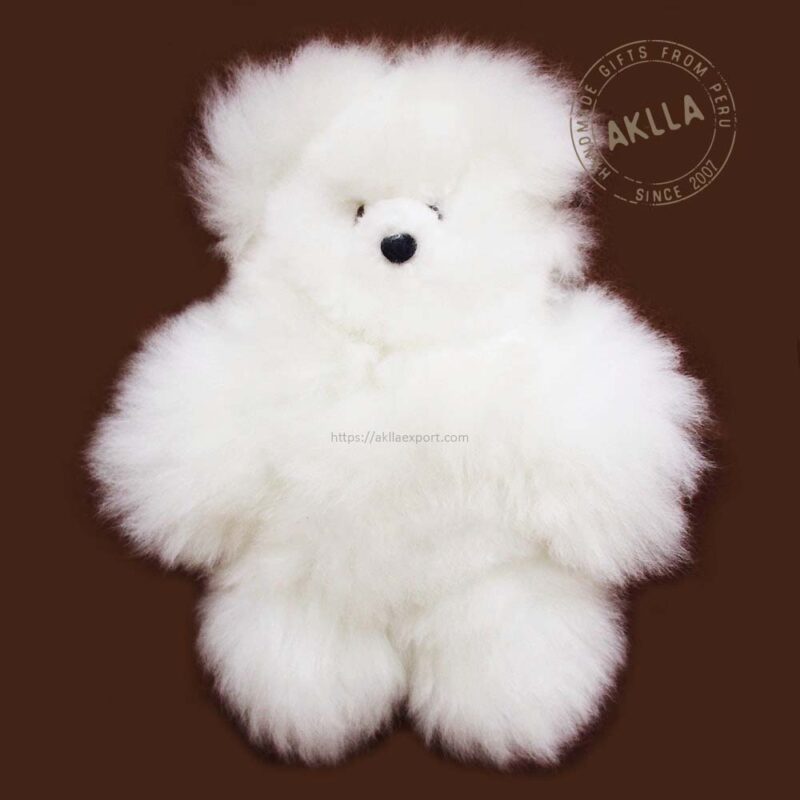 alpaca bear handmade in Peru – soft white baby alpaca teddy bear