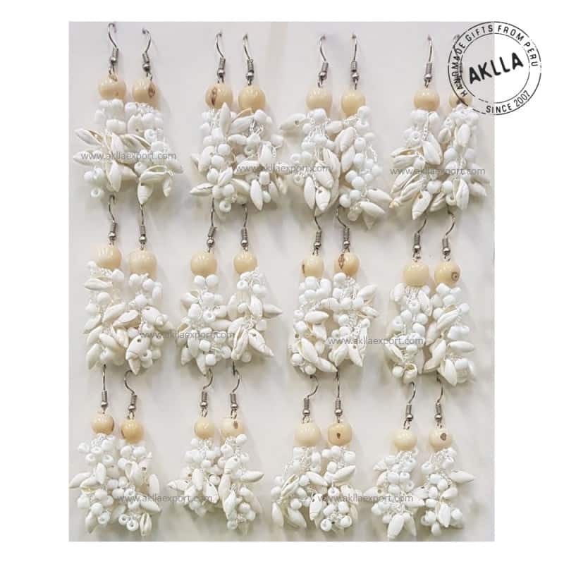 Woven Earrings with Sea Shells and Beads