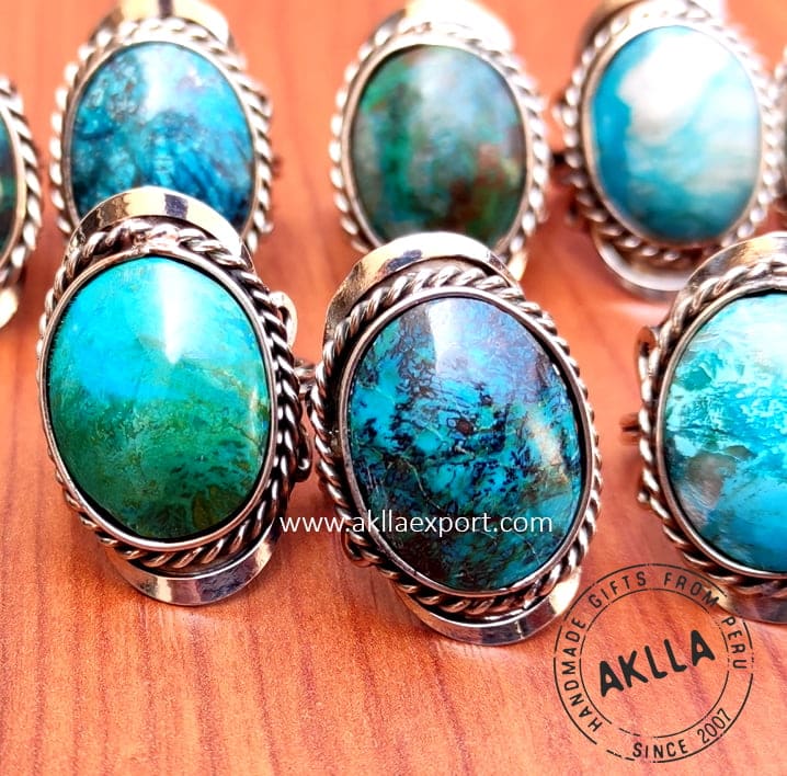Peruvian Turquoise (Chrysocolla) Stone Adjustable Ring