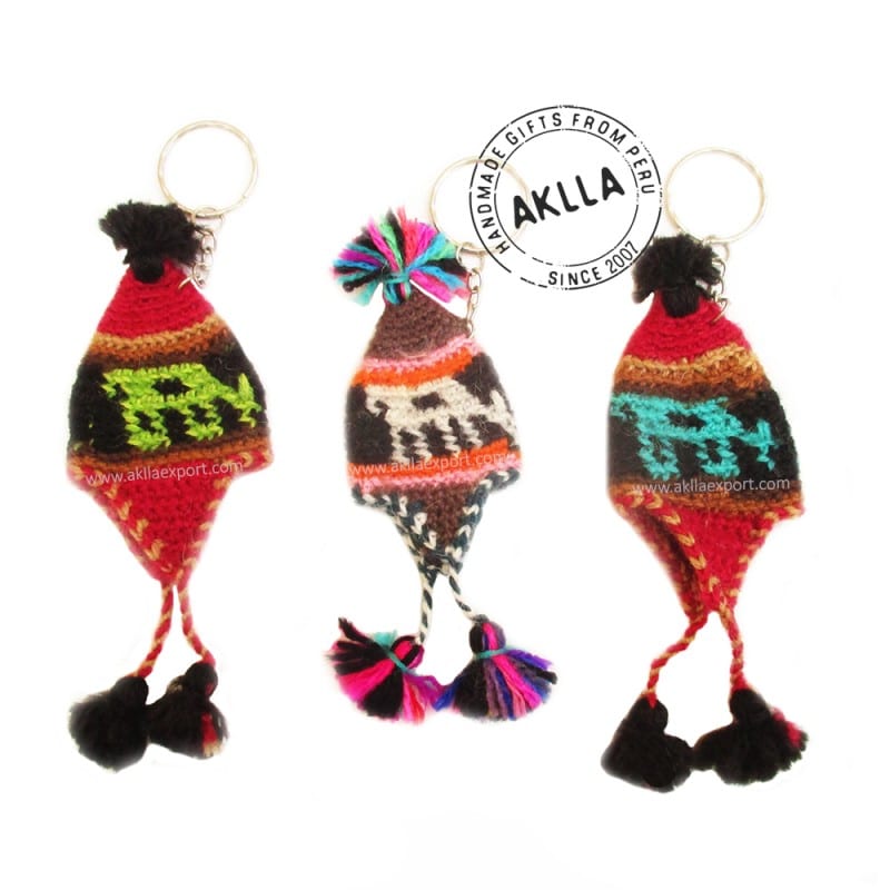 Keychain with Hand Knitted Chullo with Alpaca Wool