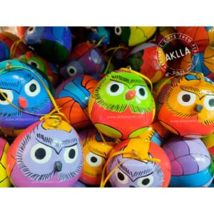 Multicolor Owl Gourds, Hanging and Hand Painted Ornaments.