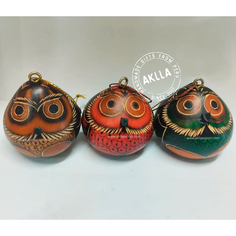 Cute Hanging Owl Gourd Ornaments natural, red and green color