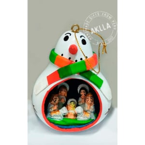 Happy Snowman Gourds Christmas Ornaments with a Nativity scene inside