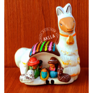 Wonderful Ceramic Handcrafted Llama with a Peruvian Nativity scene inside. Lovely Holy Family.