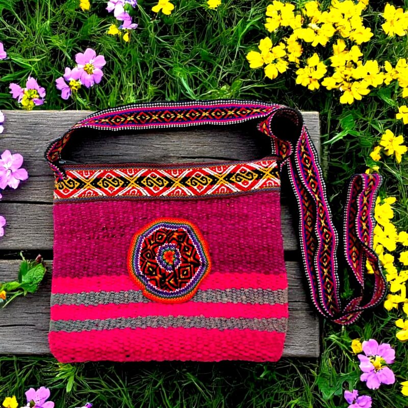 Handmade Peru bag – wool crossbody purse with colorful Andean patterns