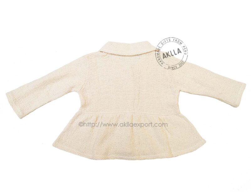 Back view of organic cotton girls jackets, size 2, 17.7” wide