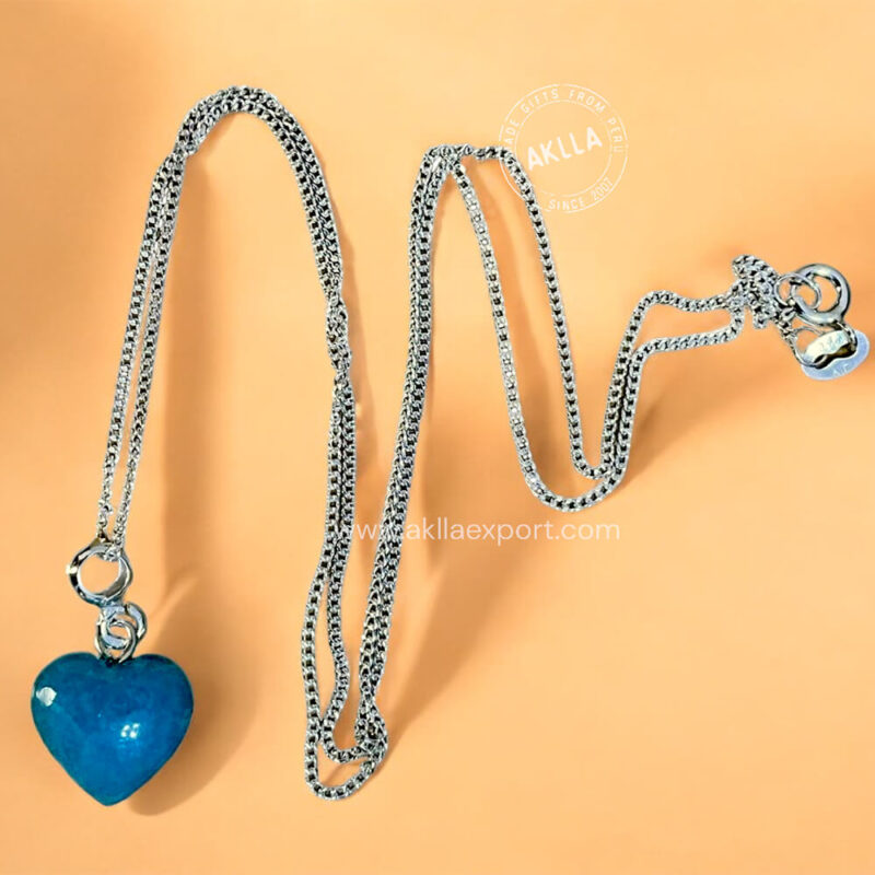 950 Silver Heart Stone Necklace: Handcrafted necklace featuring a heart-shaped pendant made with genuine stones, symbolizing love and connection. Elegant and durable.