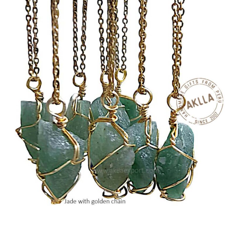 Stone on necklace with chain from Peru. Natural stones. Jade