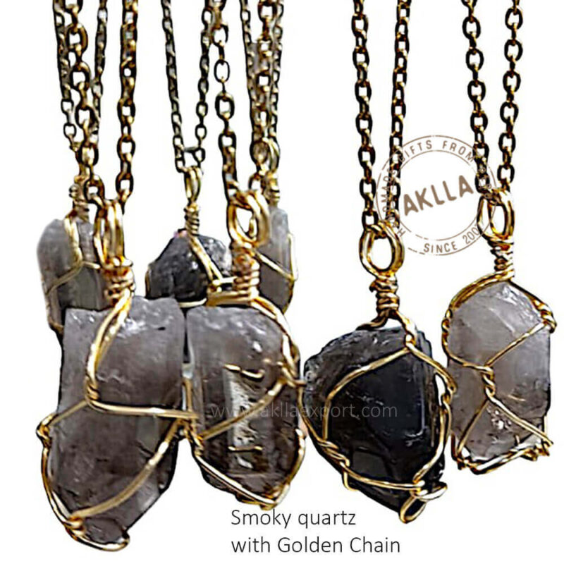 Stone on necklace with chain from Peru. Smoky quartz pendant