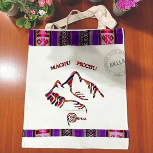 Authentic handmade cotton canvas bags from Peru with manta fabric accents – Peruvian artisan fabric bag, eco-friendly and durable