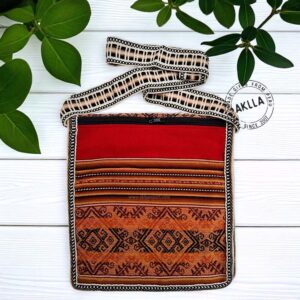 Back view of ethnic crossbody peruvian bags with zipper and woven strap