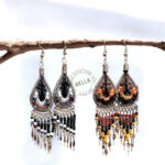 Handmade beaded earrings fringe from Peru with thread and colorful beads