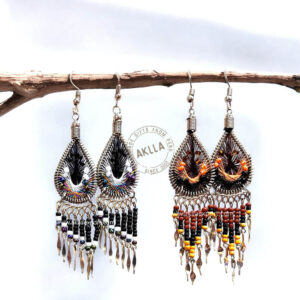 Handmade beaded earrings fringe from Peru with thread and colorful beads