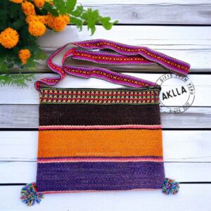 Handmade wool bags from Peru with colorful Andean textiles