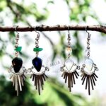 Handmade natural stone earrings with alpaca silver fringe – 2.17 in