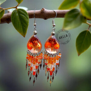 Tree life earrings handmade in Peru with natural stones and colorful beaded fringe