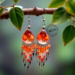 Tree life earrings handmade in Peru with natural stones and colorful beaded fringe