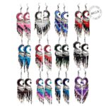 Crescent Beaded Earrings Fringe handmade in Peru with colorful beads
