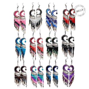 Crescent Beaded Earrings Fringe handmade in Peru with colorful beads