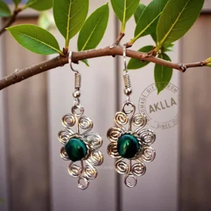 charming handmade earrings with turquoise stone handmade in Peru for wholesale stores