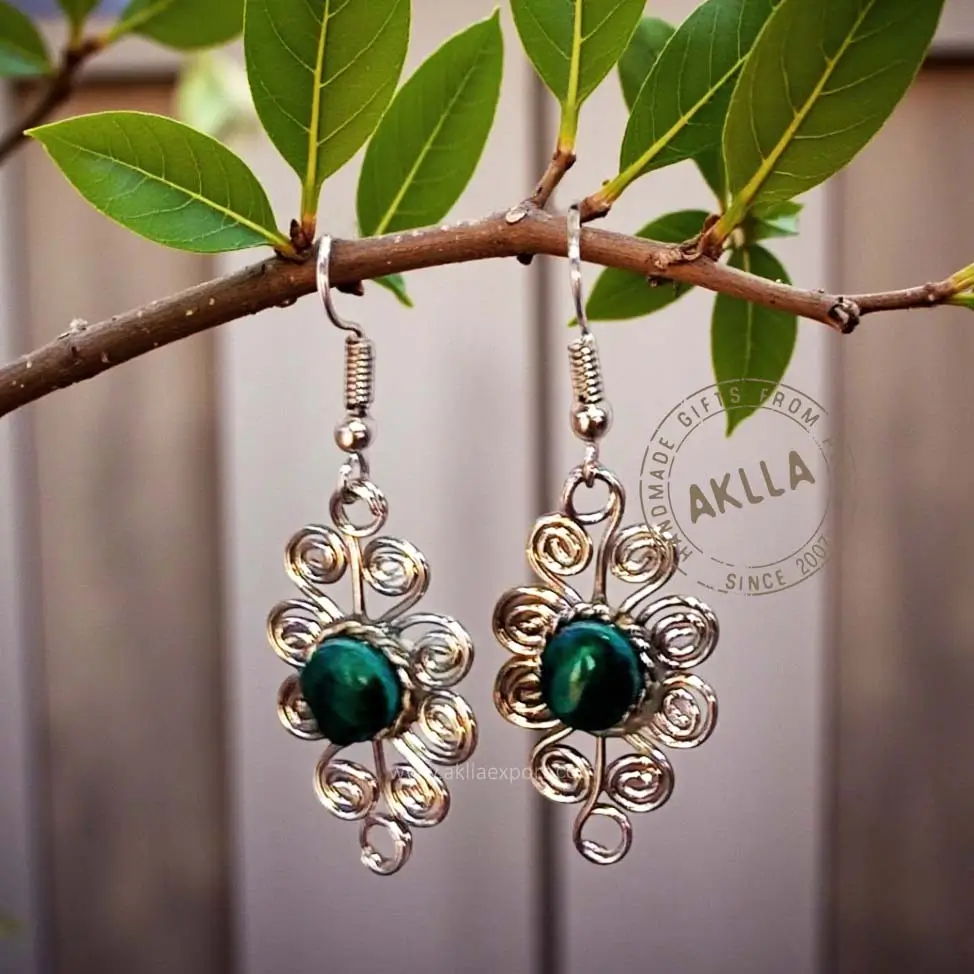 Charming Handmade Earrings with Turquoise Stones from Peru charming handmade earrings with turquoise stone handmade in Peru for wholesale stores
