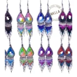 Handmade beaded earrings from Peru with colorful fringe, perfect for wholesale buyers