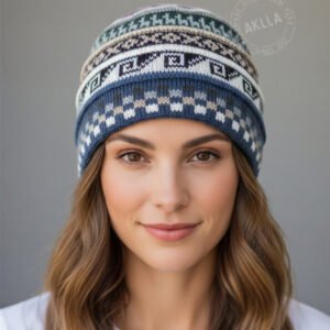 Reversible alpaca hat for women with Andean patterns, warm knitted alpaca beanie handmade in Peru