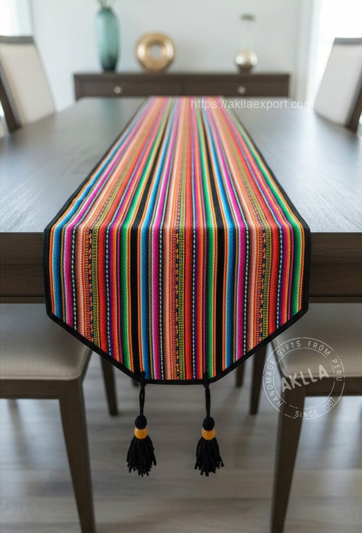 Colorful Handmade Table Runne handmade peruvian table runner colorful striped textile