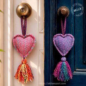 Heart Ornament Handmade from Sheep Wool Hanging on a Door for Gift Shops and Boutiques