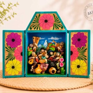 Ayacucho Retablo Open with Handmade Andean Musicians Scene