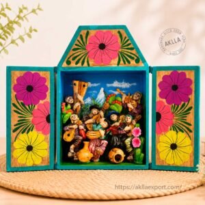 Ayacucho Retablo Open with Handmade Andean Musicians Scene Peruvian