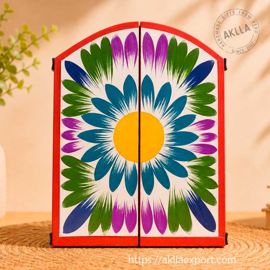 Closed Peruvian Retablo Harvest Scene Peruvian Retablo Closed With Hand Painted Floral Doors