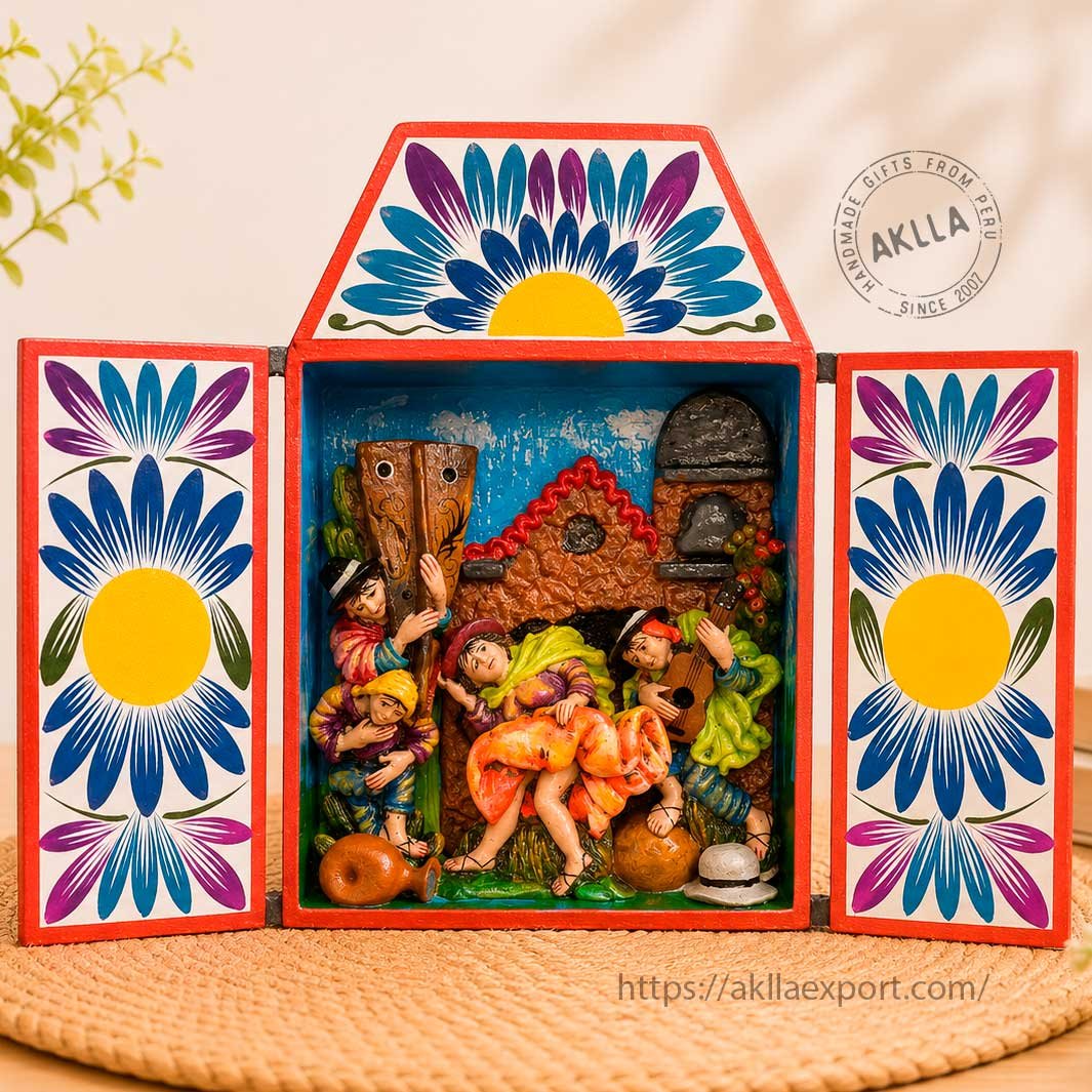 Traditional Andean Festival Retablo Open Peruvian Folk Art Traditional Andean Festival Retablo Open