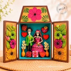 Peruvian Folk Art Romantic Skeleton Couple Retablo Handmade in Peru