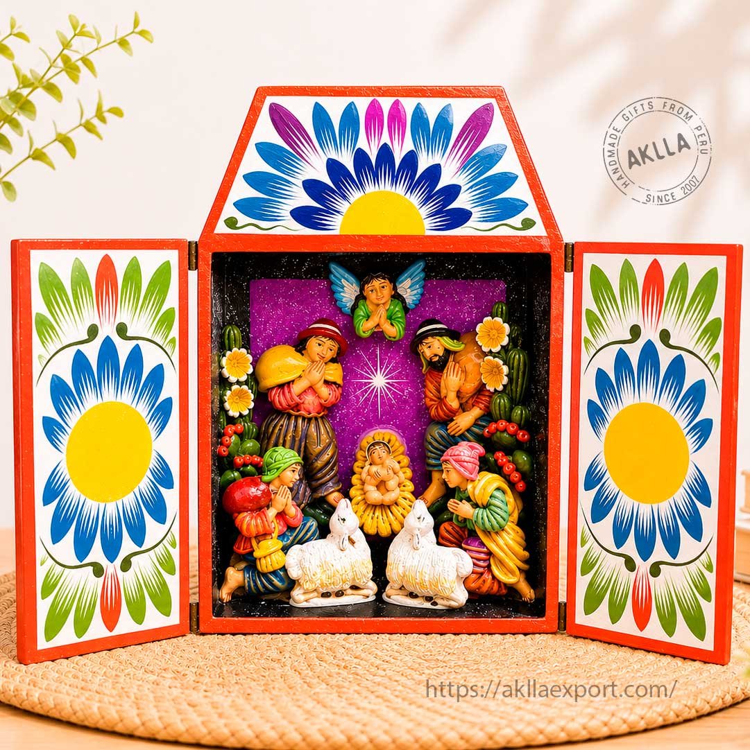 Handmade Peruvian Nativity Retablo Peruvian Nativity Retablo Handmade Christmas Scene