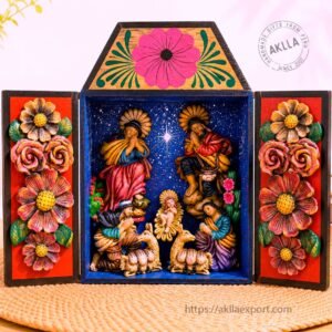 Peruvian Nativity Retablo Open Showing Handmade Christmas Scene
