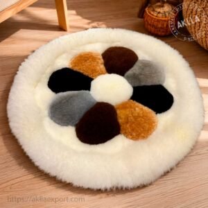 Round Alpaca Rug Flower Design Size Guide Handmade In Peru
