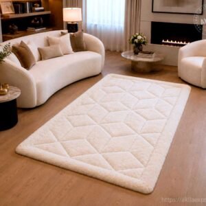 White Alpaca Rug in Luxury Living Room Handmade in Peru