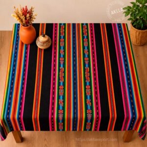 Peruvian Fabric Wholesale Displayed As A Decorative Table Cover In Black