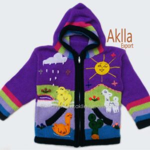 Peru Sweaters Lined for Kids. Full Zip Hooded Jacket