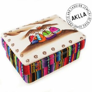 Rectangular Jewelry Box with Embossed Leather and Manta Aguayo Fabric
