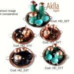 Five design variations of the vintage mini tea set handmade in Peru, crafted in copper with artistic details.