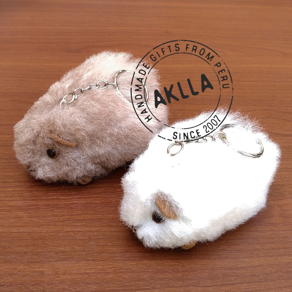 White, 9 Inch Raymis Standing 100% Baby Alpaca Fur Guinea Pig Cuy Plush Figure Toy Stuffed